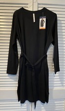 NWT Modern Ambition Women Long Sleeve Tie-Waist Shirtdress Black Sz L $100 8D130