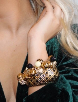 Vintage Kate Spade Black/Gold LARGE Bangle Charm Bracelet