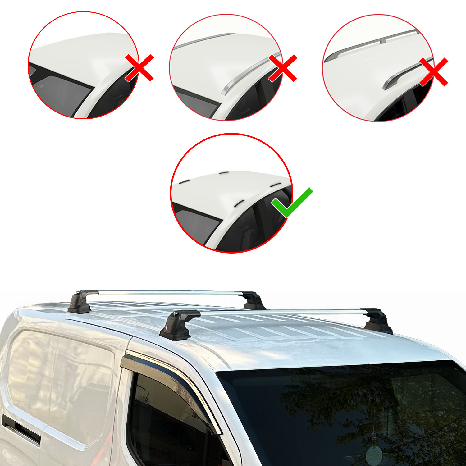 Barres de toit silencieuses VW Caddy 2K fixation rapide antivol clés