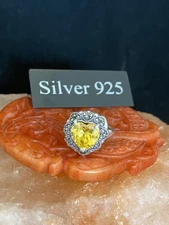 Silver And Yellow Stone Heart Ring