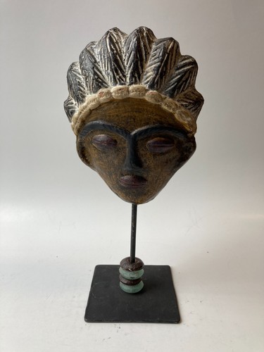 Máscara africana de arcilla de doble cara escultura hecha a mano en África occidental - Imagen 3 de 7