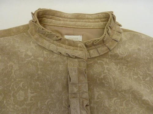 Chicos Romantic Ruffle Floral-Paisley Jacquard Flocked Pinwale Snap Jacket~2=M/L - Picture 2 of 12