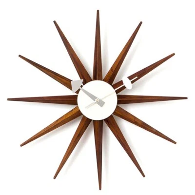 George Nelson Design Sunburst Wall Clock Wood Brown DAIVA Reproduction Modern - Image 1 of 4