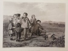 The Bird-Catchers, original 1866 engraving by R Brandard after W. Hemsley