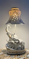Rare vtg Victorian-inspired porcelain light Chinoiserie revival elephant lamp