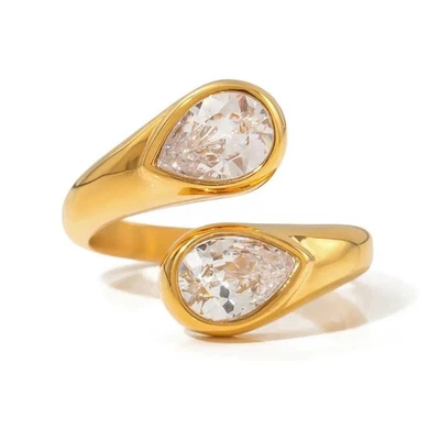 Damen Ring Gold 18 Karat vergoldet Edelstahl Zirkonia Wasserfest Silber R6285D - Bild 1 von 4