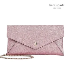 Kate Spade Burgess Rose Gold Pink Glitter Clutch with Chain Strap