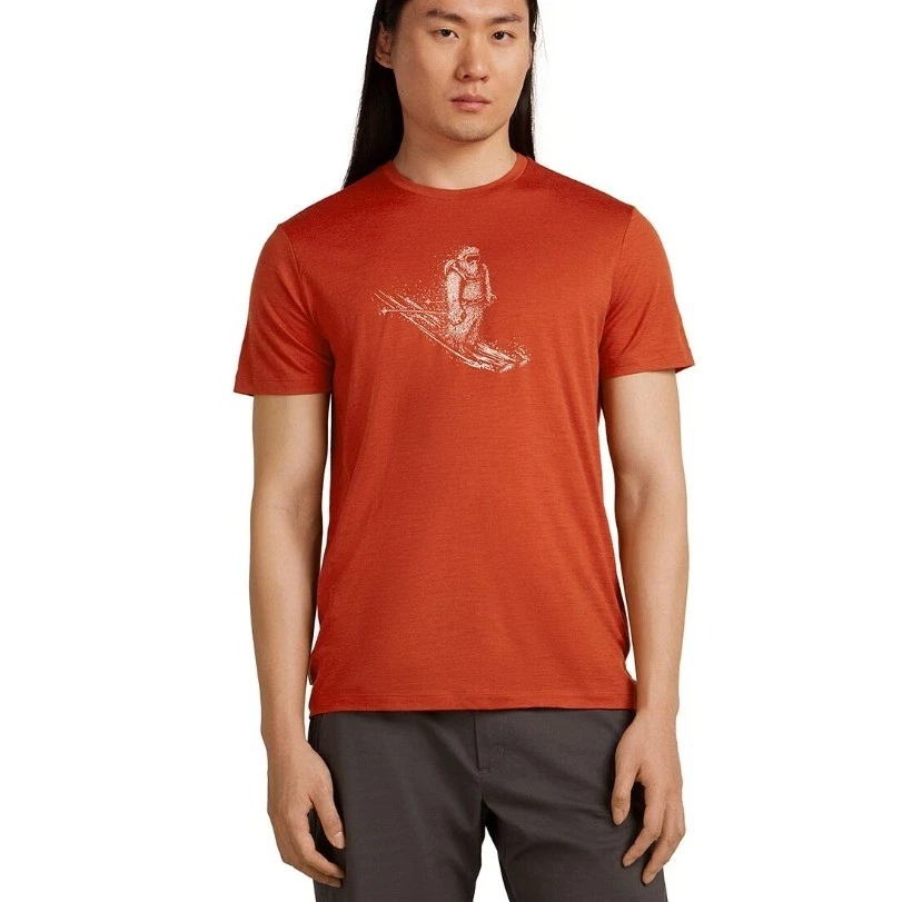 Icebreaker Merino 150 Tech Lite Skiing Yeti T-Shirt Orange Large