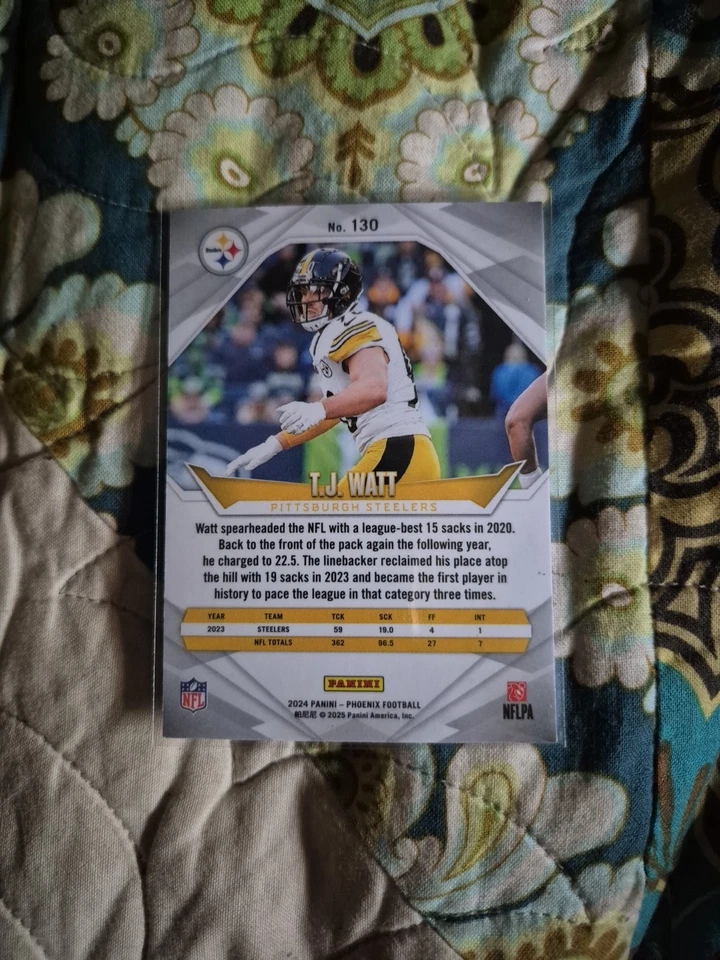 2024 Panini Phoenix - T.J. Watt PURPLE FADE - Steelers #130 TJ Watt - Image 2 of 2