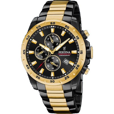 Festina F20563/1 Herren Bi-Colour Schwarz/Gold Chronograph 100m mit R 2 Jahre Garantie