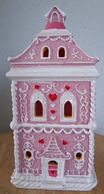 Valentine's 7'' Gingerbread House LED Pink Glittered Light Up 2025 Works