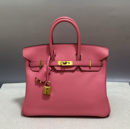 AUTH Hermès Birkin 25 Rose Lipstick Swift Leather Gold Hardware Top Handle Bag