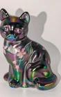 VINTAGE FENTON AMETHYST CARNIVAL GLASS HAND PAINTED CAT, SIGNED, #5165, 3 5/8"H