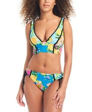 Bar III Women's Tropical Hipster Bikini Bottoms Blue Multi, Medium 