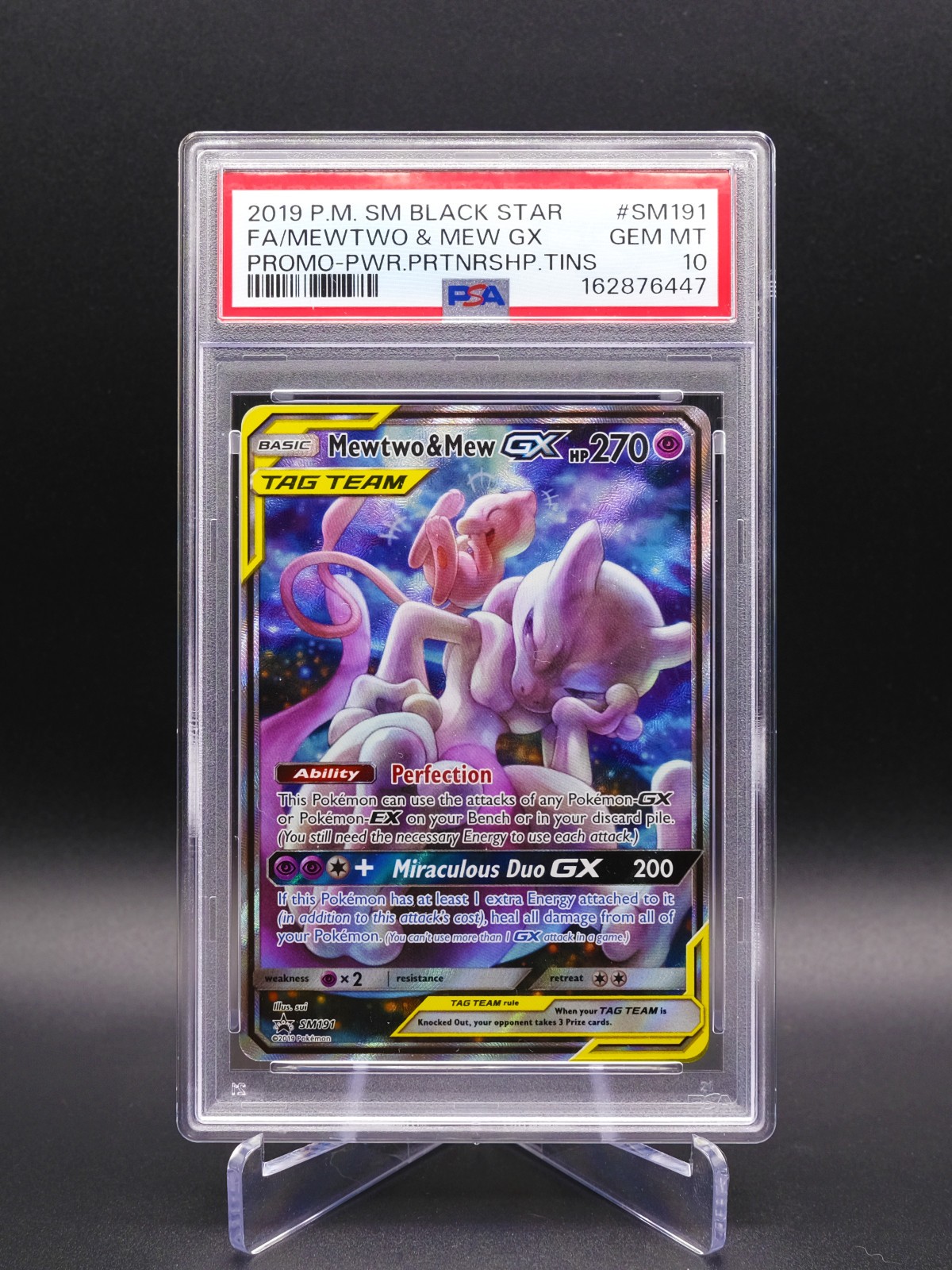PSA 10 Gem Mint Mewtwo & Mew TAG TEAM GX 2019 Black Star Promo SM191