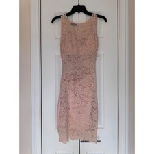 Bebe Pink Floral Lace Sleeveless Sheath Dress Sheer Waist Scalloped Hem S