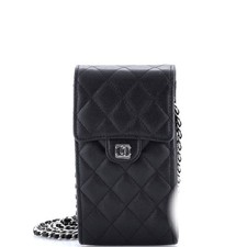 Chanel Classic Flap Phone Holder Crossbody Bag Quilted Caviar