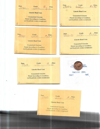 7 Lincoln cents pennies  7 UNC  40S 41  42D 42   49 50  51