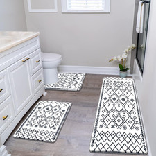 HEBE Bathroom Rug Set 3 Piece, Non Slip Washable Absorbent Bath Mat Set