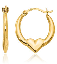 14K Solid Yellow Gold Heart Friendship Small Hoop Earrings