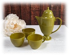 VTG 1960-70s Olive Green Coffee Pot and Cups Children's Play Kitchen Hong Kong