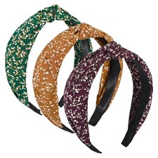 3-Piece Knotted Headbands Women Floral Top Knot Non-Slip Dark Color Set