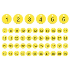 50PCS Number Tags 1-50, Number Key Tags Plastic Numbered Tags, Yellow-Black