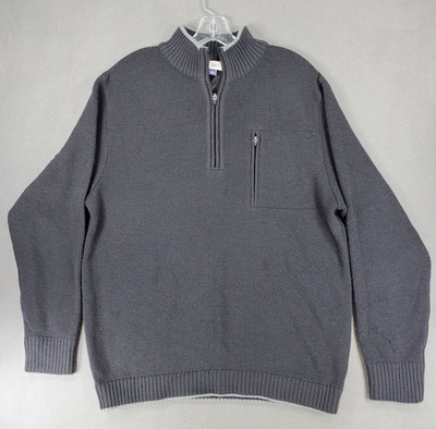 FIaw** Ibex Sweater Mens Large Grey Mock Full Zip Knit 1/4 Zip Superwash Wool