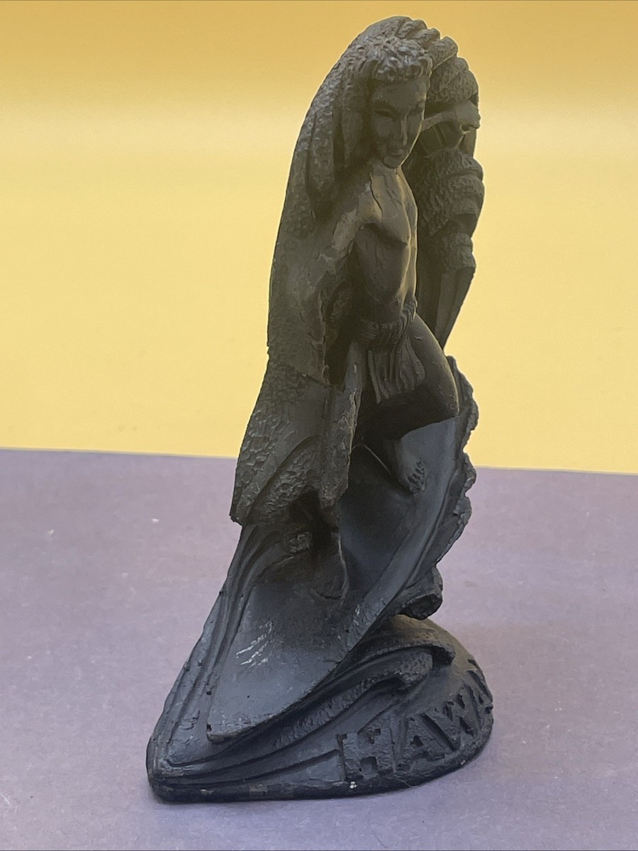 Vintage 1968 Coco Joes Hawaii Black Lava Surfer Tikis Figurine
