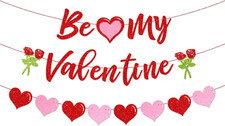 Be My Valentine Banner with Heart Garland and Roses, Valentine  S Day Party Decor