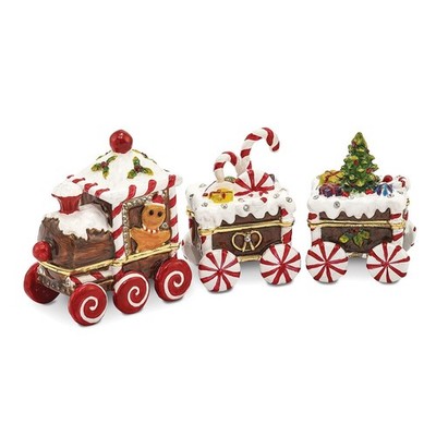 Pewter Bejeweled Crystals Enameled CANDY CANE Train Trinket Box