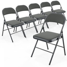 Folding Chair Fabric Padded Cushion Steel Frame Indoor Outdoor Gray 6 Pack