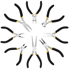 8pc 4.5" Mini Pliers Set Long, Diagonal, End Cutting, Bent, Combination, Flat, N