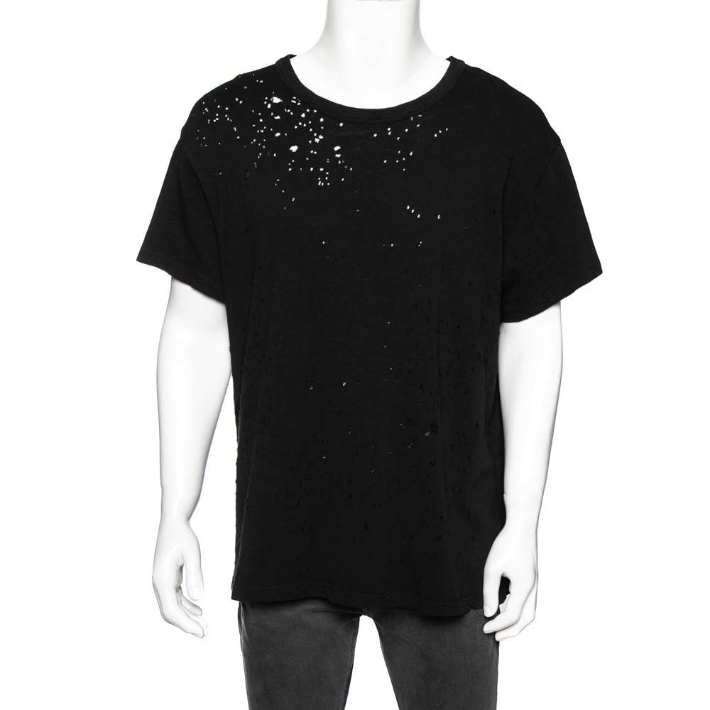 Amiri Black Cotton Washed Shotgun Crew Neck Short Sleeve TShirt M