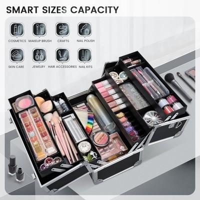 FRENESSA Makeup Train Case 12.6x7.12x9.84 Inch (Pack of 1), Black
