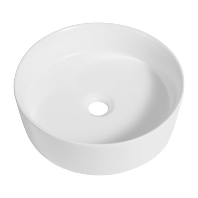 Contemporary Round Ceramic Vessel Sink, 14.25'' White Bathroom Sink Above Coun...
