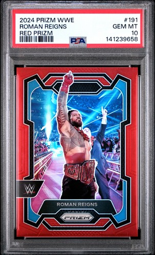 🔥 2024 PRIZM WWE ROMAN REIGNS #191 RED PRIZM /299 GEM MINT PSA 10 🔥