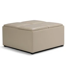 WYNDENHALL Franklin Coffee Table Brown Faux Leather Storage Ottoman With 4 Servi