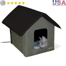 Heated Outdoor Cat House Weatherproof Insulated Shelter Cats Barns Porches New