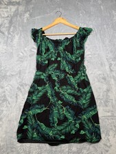 GUESS Party Mini Dress Womens M Black Green Tropical Palm Leaf Off the Shoulder
