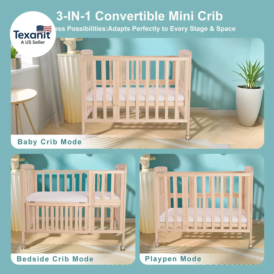 Mini cuna portátil - Cunas convertibles con colchón de espuma suave (38 * 24 Foto 3 de 4