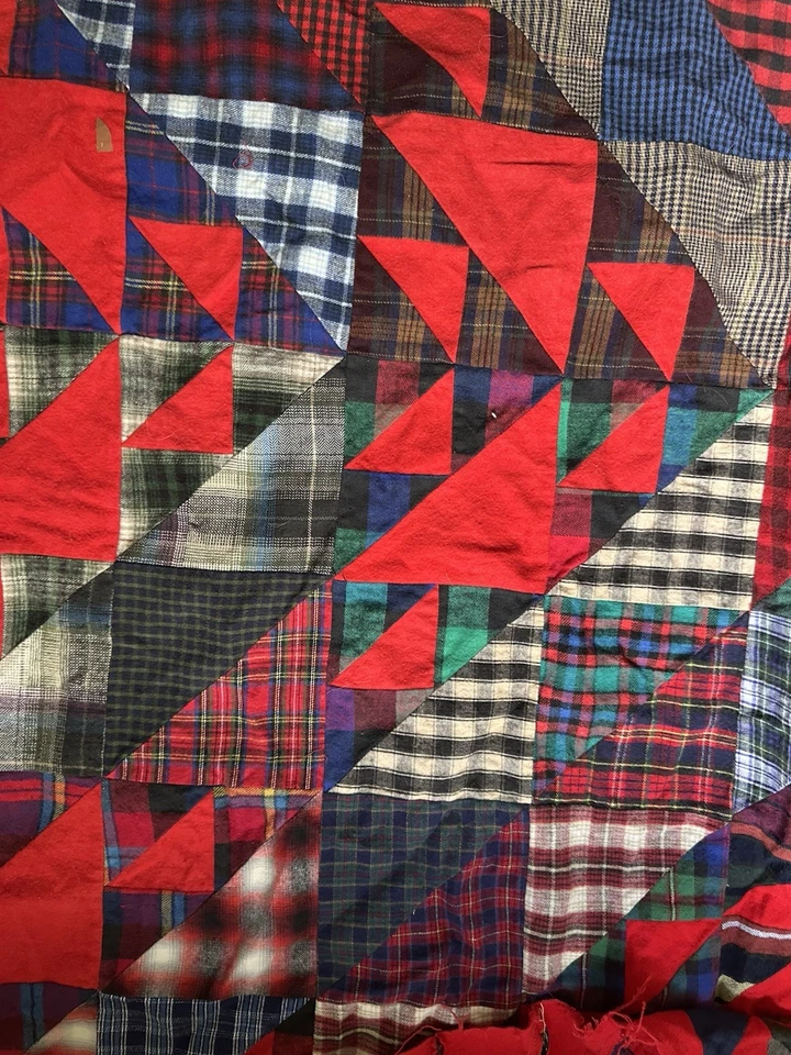 Vintage Handmade Flannel Patchwork Piece Appx 48x67 - Image 4 of 4