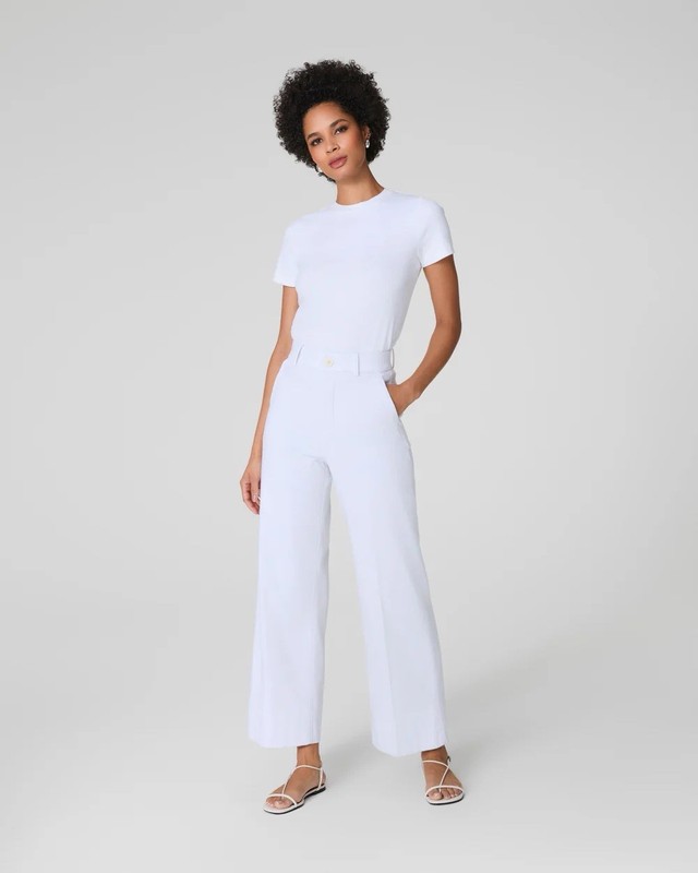 SPANX Supersmooth Stretch Twill Cropped Wide Leg Pant Womens White 1XT NWT $128