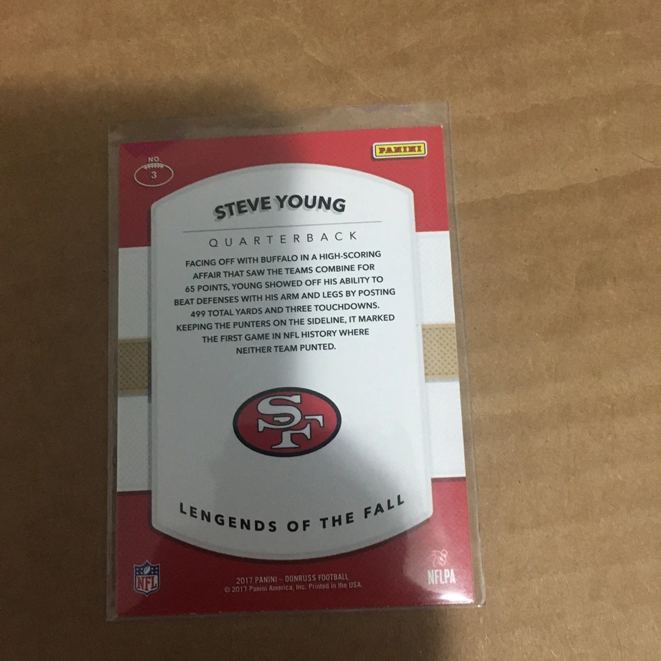 2017 Donruss #3 Steve Young Legends of the Fall - Image 2 of 2