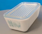 Pyrex 502 Refrigerator Dish w/ Lid - Amish Butterprint Turquoise - Vintage USA