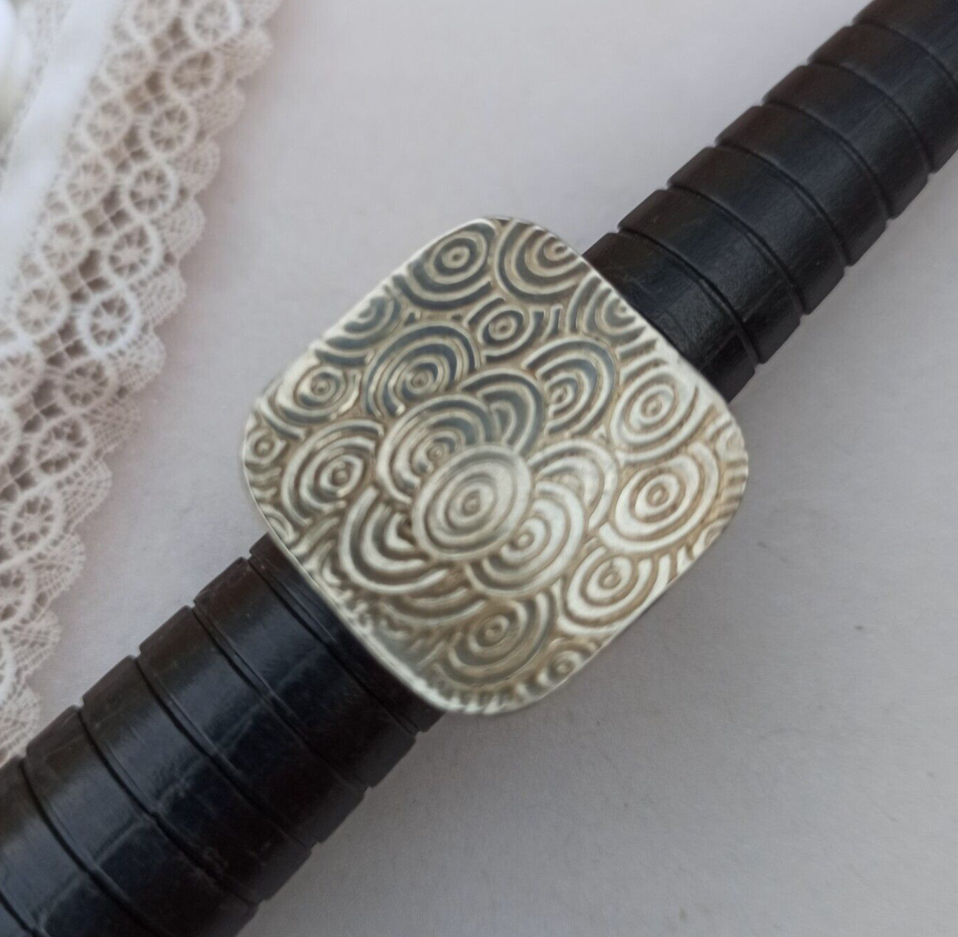 Artisan Silver Ring Modernist Square Engraved Sta… - image 4