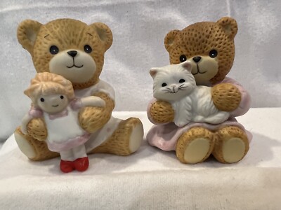 2x Enesco Lucy and Me Girl Bears Cat In Lap  & Playing with Doll