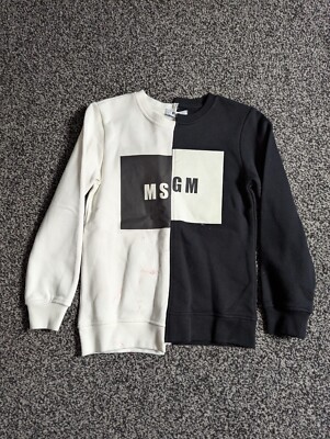 MSGM Kinder Pullover 8 Jahre schwarz weiß Logo Print gerippter Saum Sweatshirt