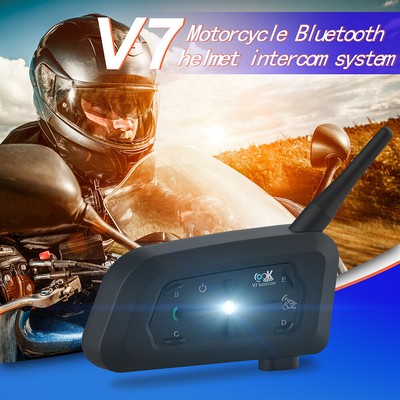1X V7 700M INTERCOM BLUETOOTH MOTORCYCLE BIKE HELMET INTERPHONE HEADSET 7 RIDERS