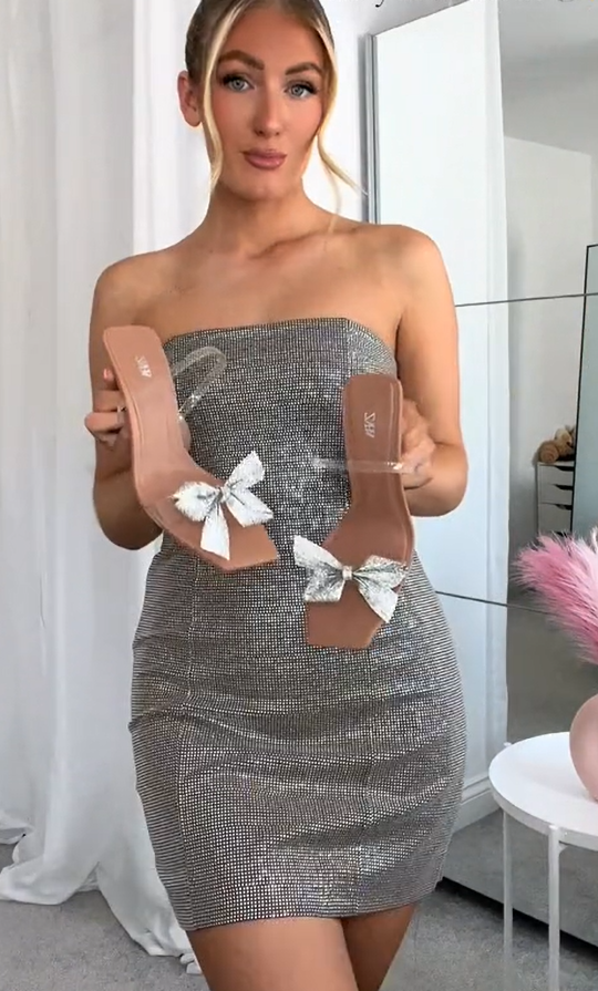 Zara Strapless Dress With Rhinestones Brown Sparkly XS S M XL 7901